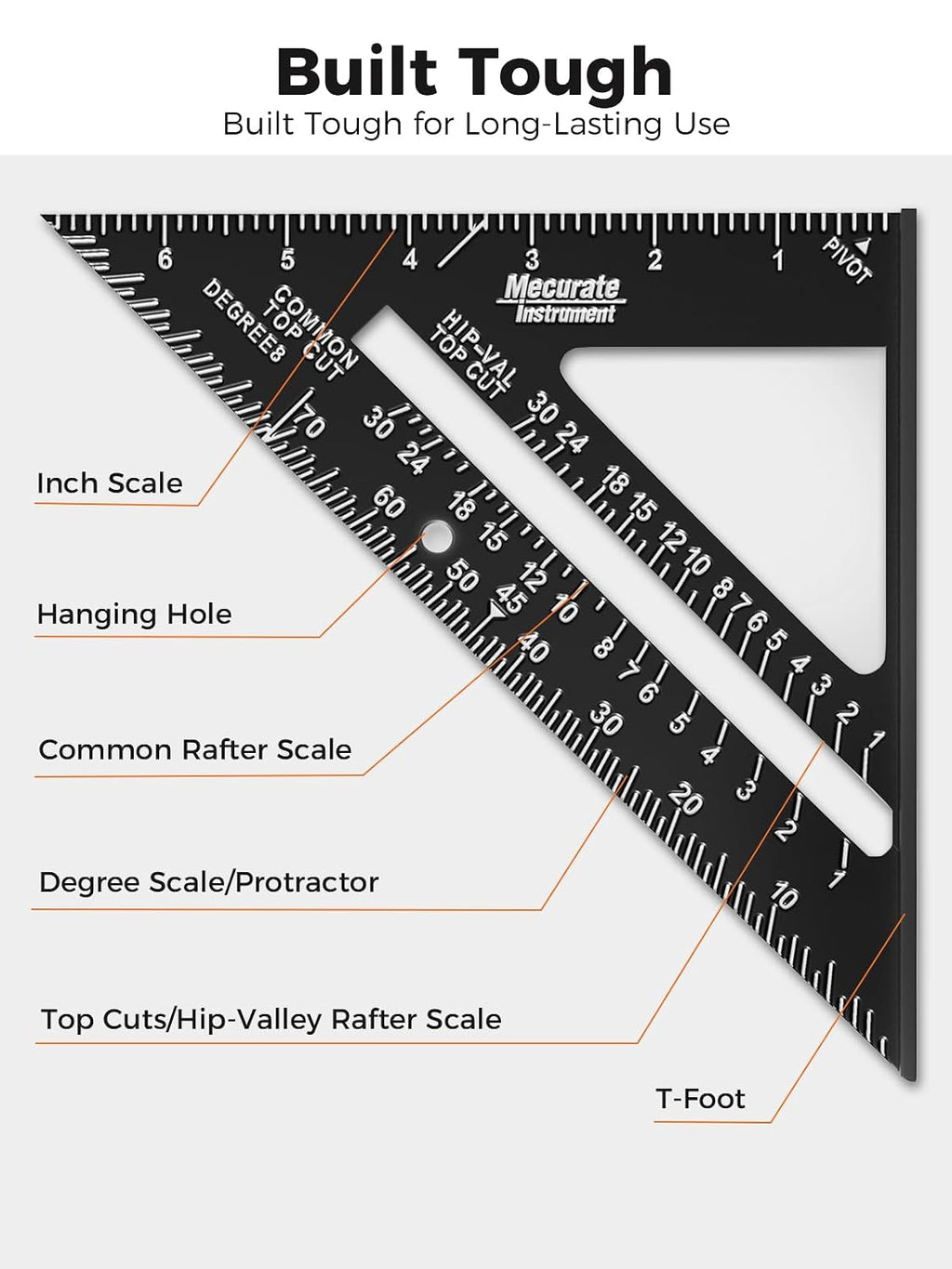 Mecurate 7-Inch Rafter Square & 12-Inch Combination Square Set