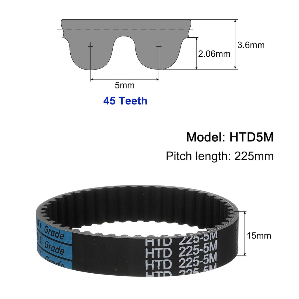 uxcell 3pcs HTD-5M Rubber Timing Belt 45 Teeth, 225mm Pitch Length x 15mm Width x 3.6mm Height, Closed Loop Pulley Timing Belt