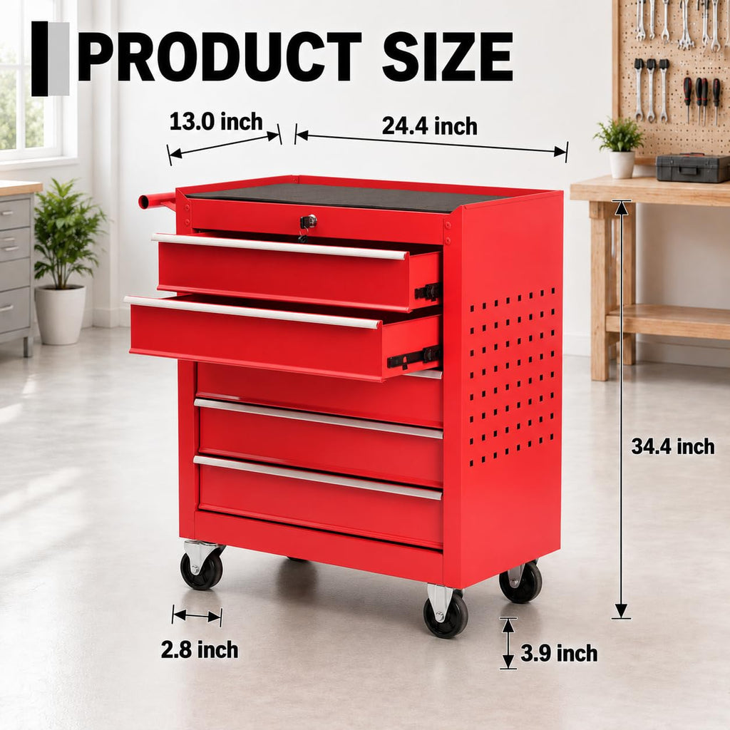 Rolling Tool Chest with Wheels, 5 Drawer Tool Storage Cabinet