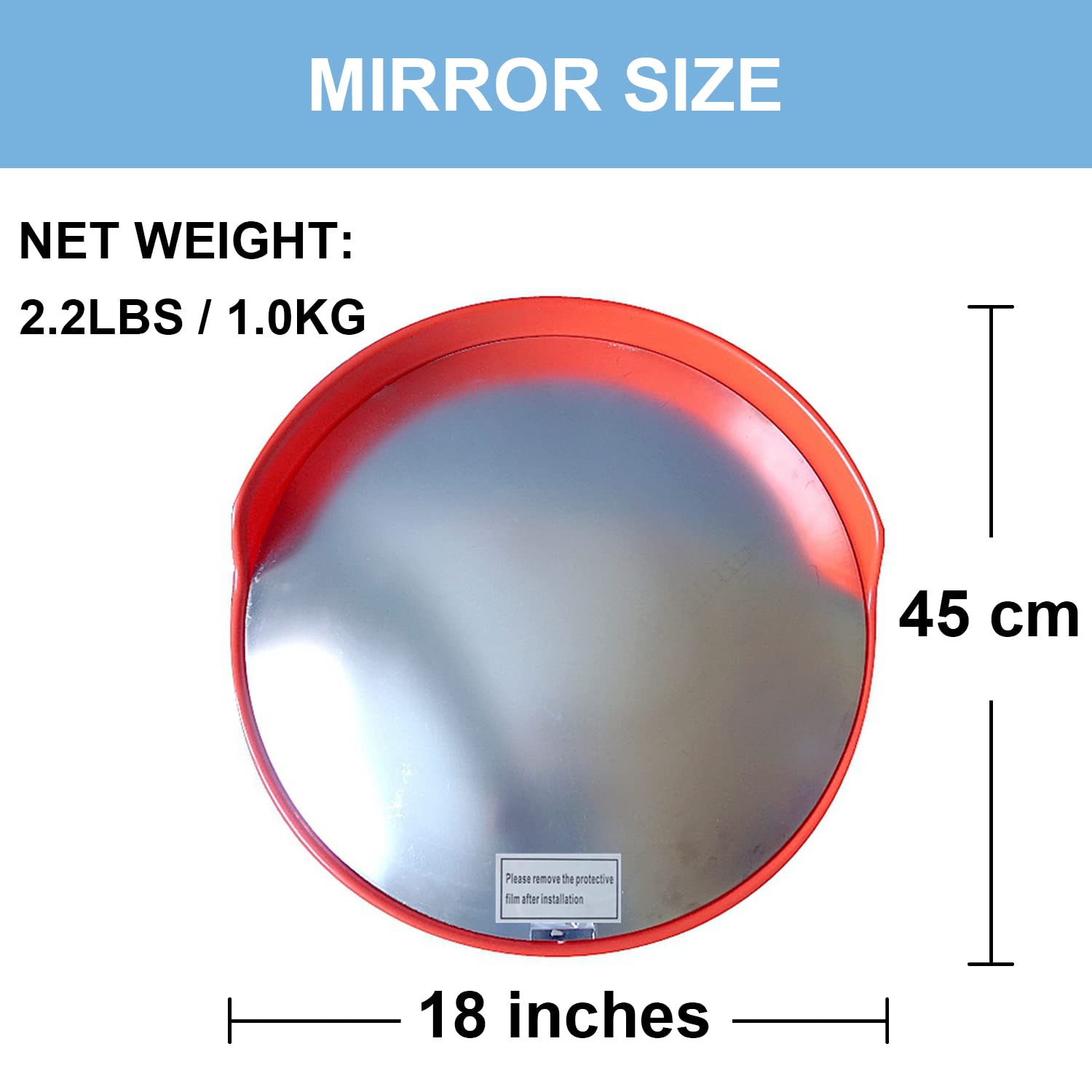 18" Convex Mirror for Pole, 18 Inch Orange Driveway Traffic Mirror for Blind Spot, Wide View Security Mirrors for