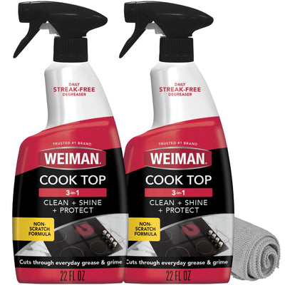 Daily Cooktop Cleaner & Degreaser, 2 Pack with Microfiber Cloth