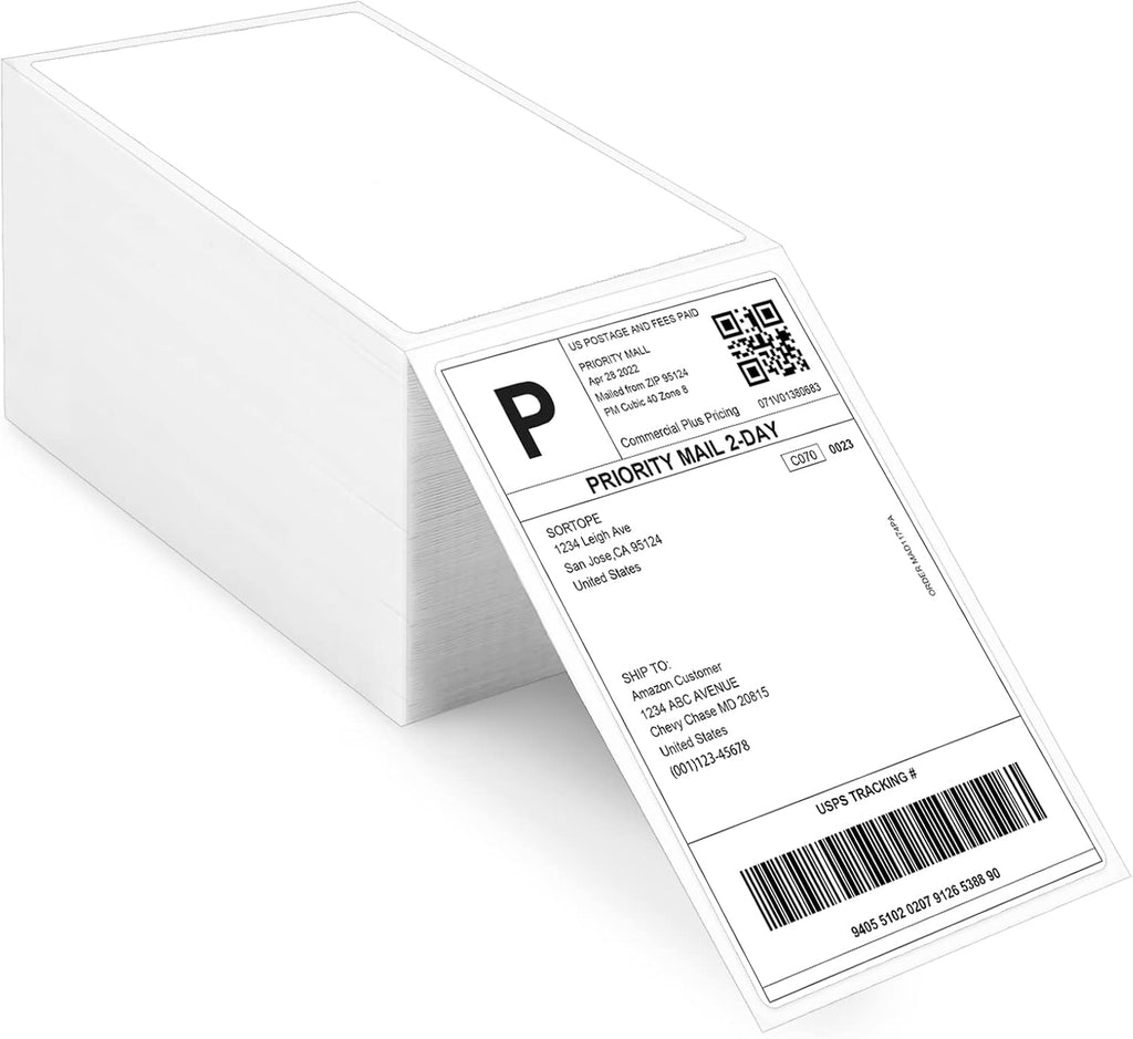 4 x 6 Direct Thermal Labels - 500 Fan-Fold Perforated Labels Per Stack, Premium Adhesive & Perforated, Compatible