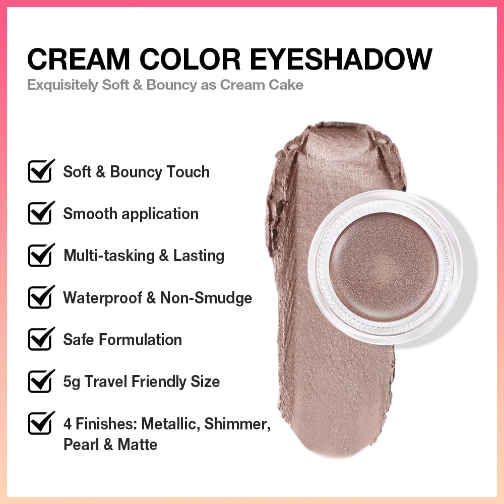 Single Cream Eye Shadow Palette Pot Makeup for Older Women, Caramel Shimmer Glitter Metallic Monochrome Cream to