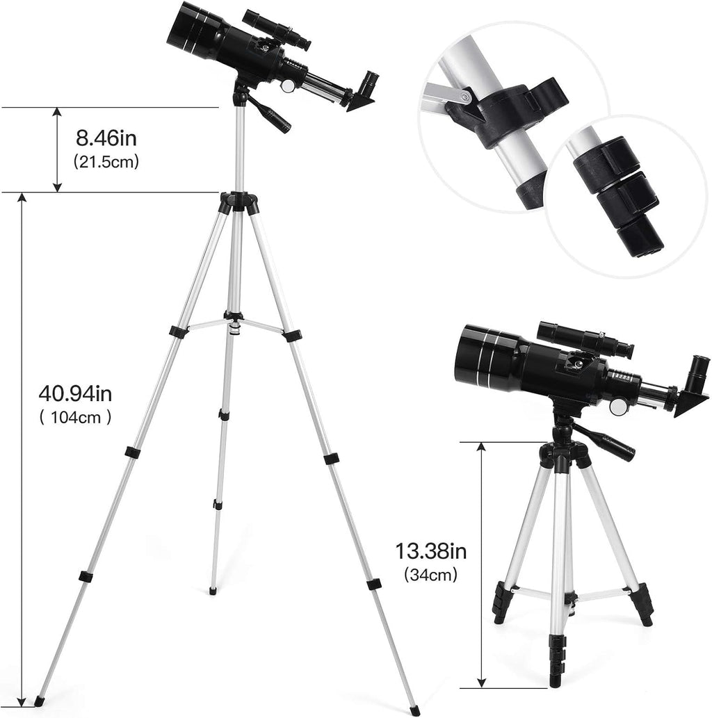 Telescope for Kids & Adults, 70mm Aperture 300mm Telescopes for Astronomy Beginners, 15X-150X Magnification Portable