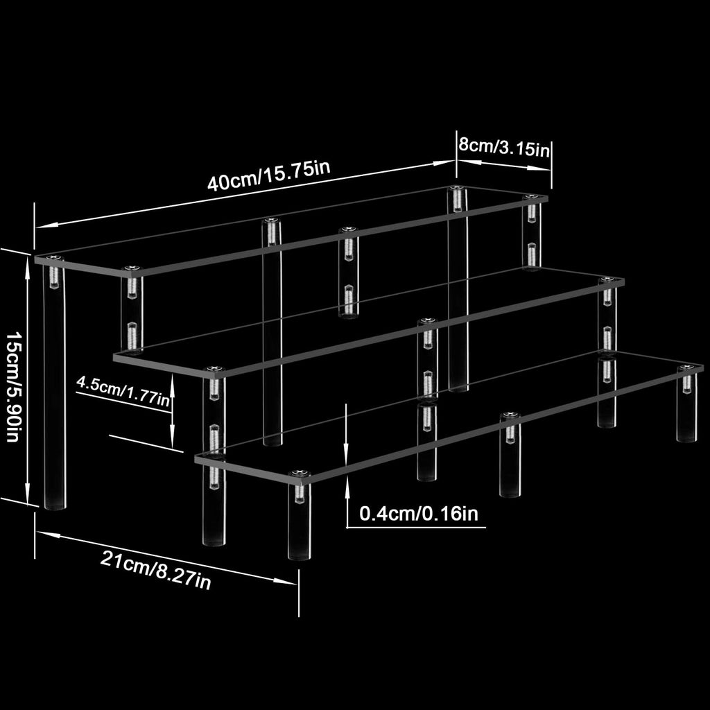 Acrylic Riser Display Shelf, 3 Tier Acrylic Shelves for Figures, 15.8 Inch | Large Clear Perfume Organizer, Display