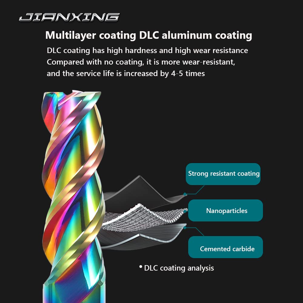 1/16" Carbide Square End Mill, 3 Flute, DLC Coating, 4 Pcs