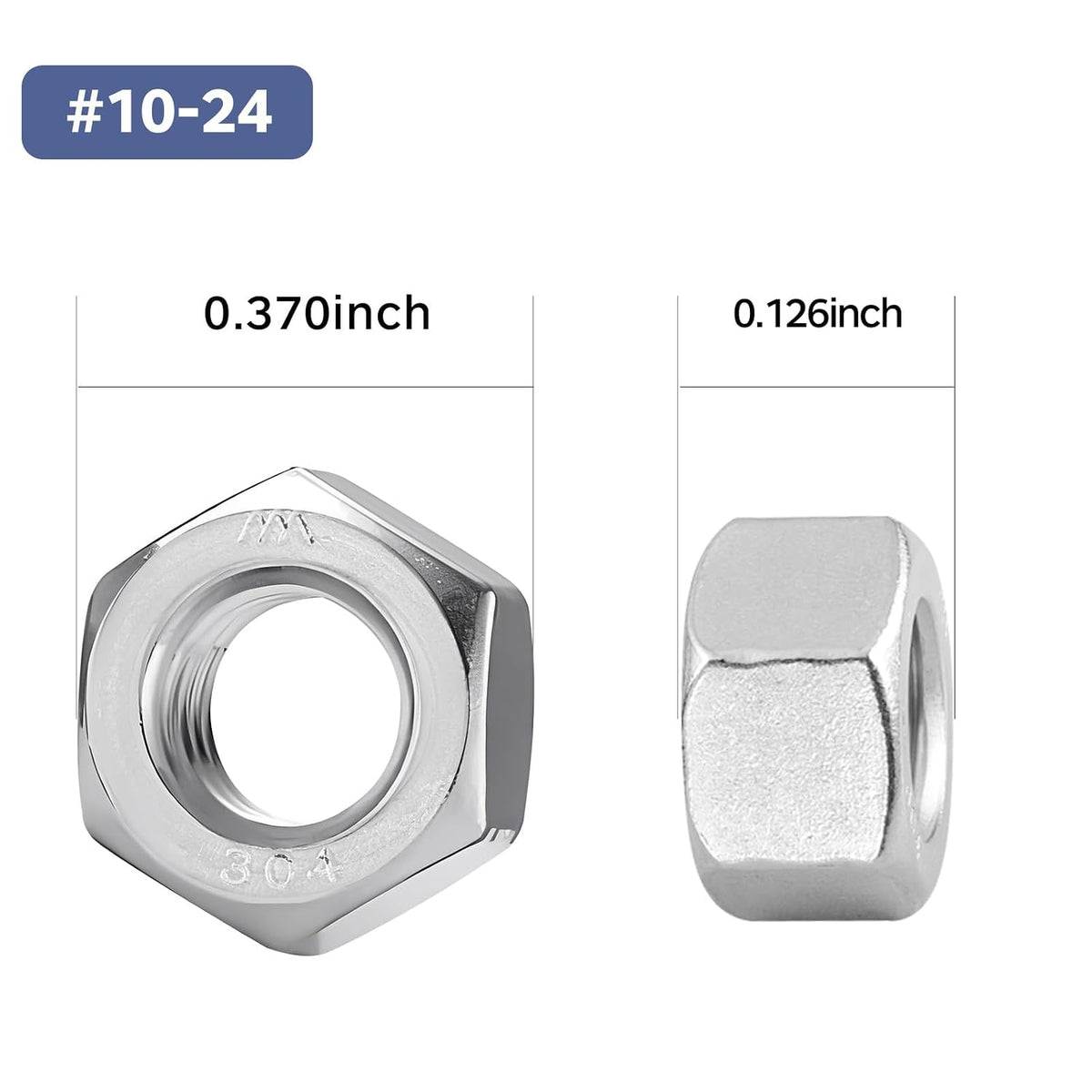 50 Pack #10-24 Hex Nuts, Stainless Steel 304 (18-8) Hex Nut, #10 Nut Standard Inch Coarse Thread Hex Machine Screw Nuts