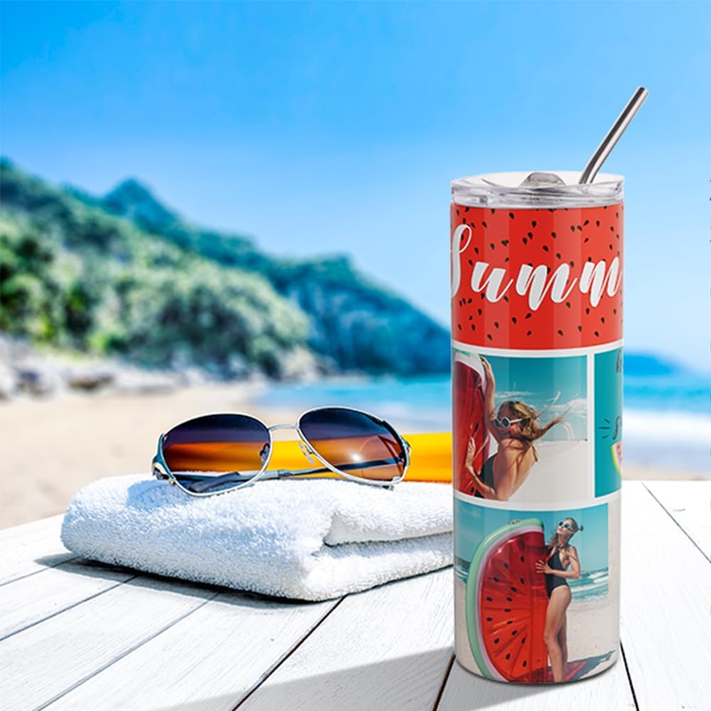 4 Pack Sublimation Blanks Tumblers Straight Skinny 20 OZ | Double Wall Stainless Steel Cups with Lids and Straw