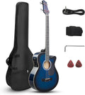 4 String Acoustic Bass Guitar, Full Size Bass Guitar Kit, Blue | Portable Guitar Bag, Premium Cable, Wrench, Strap