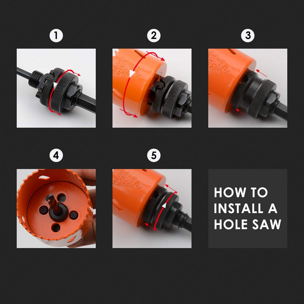 Luckyway Hole Saw Arbor 3-Piece, Fit 3/4"- 6" Bi-Metal Hole Saw
