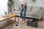 Spin Mop Bucket System with Wringer, Stainless Steel Telescopic Handle, Dual-Chamber Bucket, 2 Reusable Microfiber