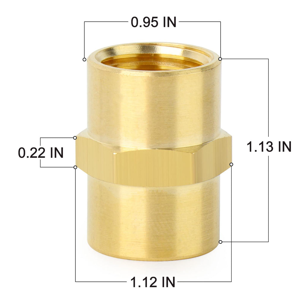 ChillWaves Brass Pipe Fitting, Hex Coupling 1/2" NPT Female x 1/2" NPT Female Thread Adapter(3-PACK)