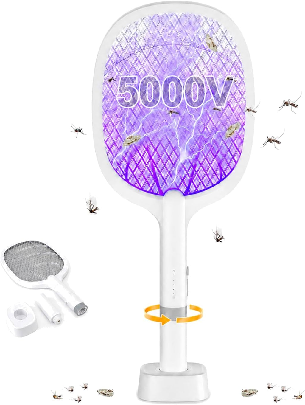 Electric Fly Swatter 5000V, 2000mAh 2 in 1 Detachable Bug Zapper | ABS Body, Rechargeable Fly Swatter for Kitchen