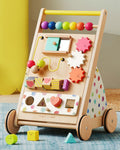 Wooden Baby Walker with Activity Center, Montessori Push Walker | Adjustable speed for beginners, From sitting play