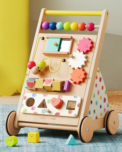 Wooden Baby Walker with Activity Center, Montessori Push Walker | Adjustable speed for beginners, From sitting play