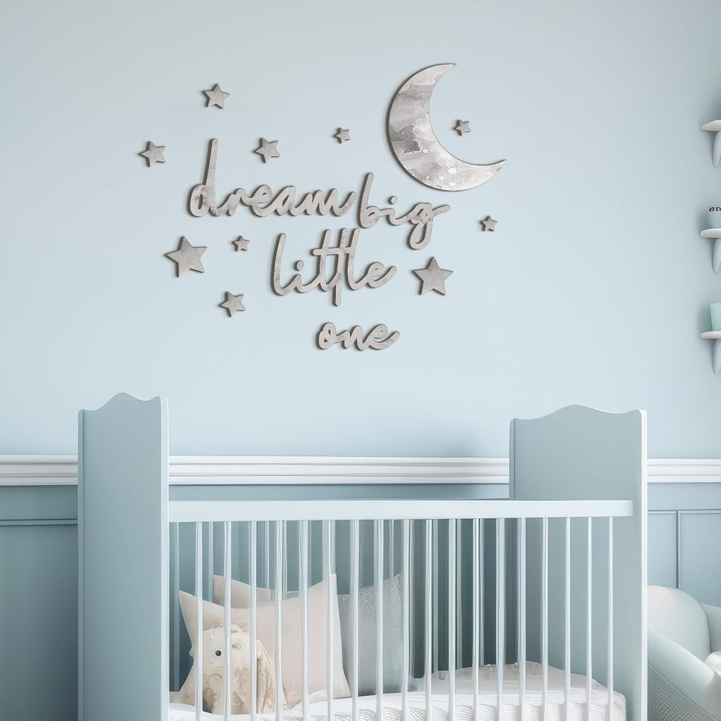 15 Pcs Moon and Stars Nursery Decor Dream Big Little One Wall Decor Boho Neutral Babyroom Wall Art Nursery Sign for