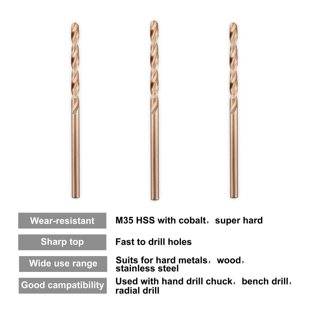 LU&MN M35 Cobalt HSS Twist Drill Bit, 1/8", 10 Packs, 100 Pcs