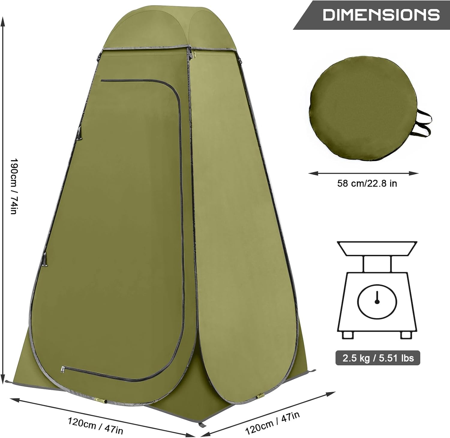 Pop Up Shower Tent, Portable Changing Tent with Rain Shelter & Windows, Privacy Tent for Camping, Toilet or Bathroom