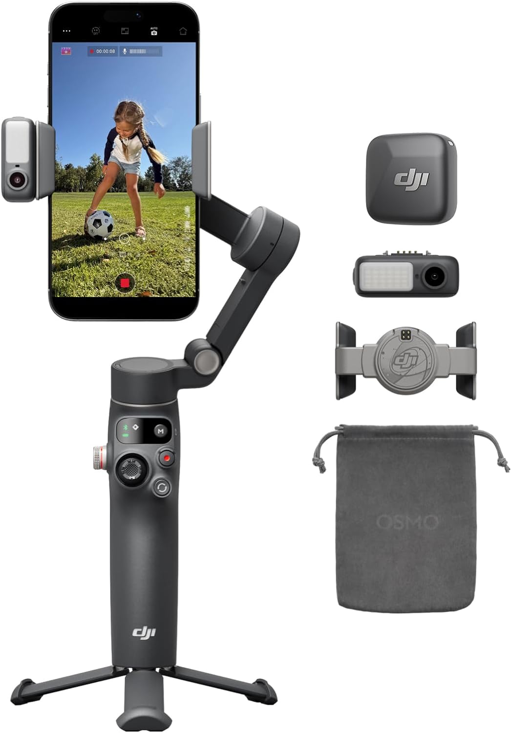 Osmo Mobile 8 + Mic Mini Transmitter (Infinity Black) | Gimbal Stabilizer for phone, AI Native Tracking with Audio &