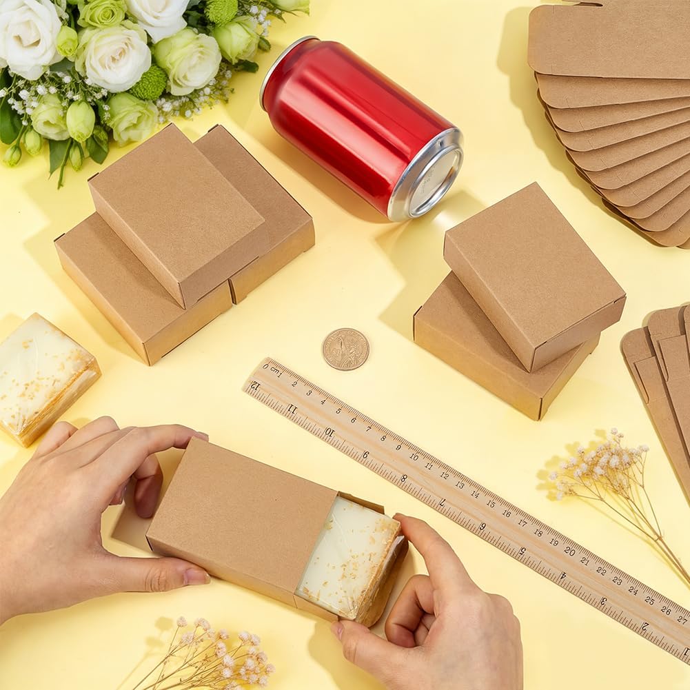 120Pcs Soap Packaging Boxes, 2.4x1.2x3.3 inch Tan Kraft Paper Containers, No Window, Rectangle Gift Boxes for