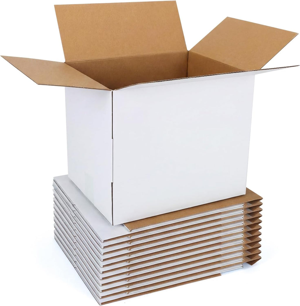 12x10x10 Shipping Boxes 10 Pack, White Packing Mailing Boxes