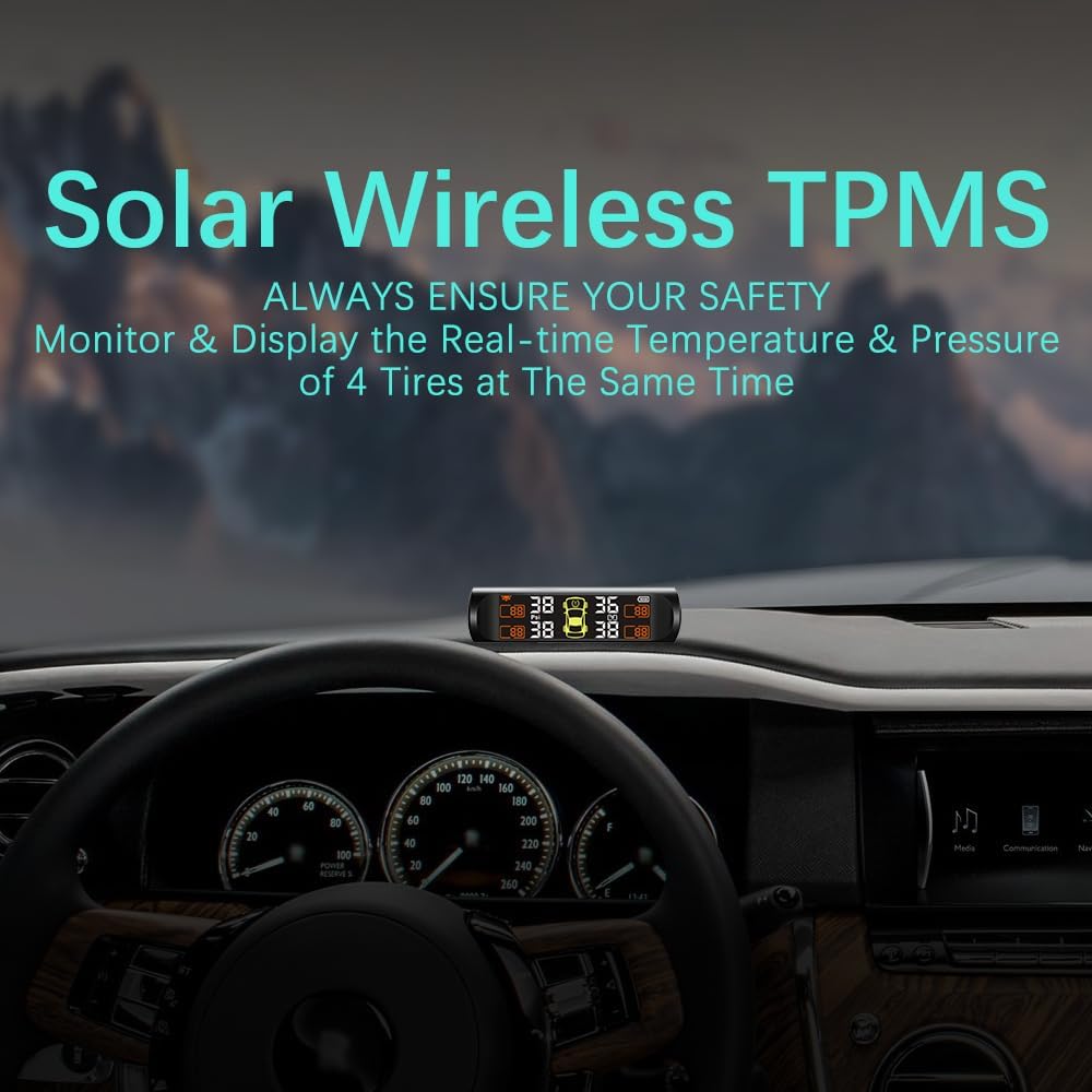 Tire Pressure Monitoring System - TPMS Tire Pressure Monitor System with Solar Charger, TPMS with 4 External sensors