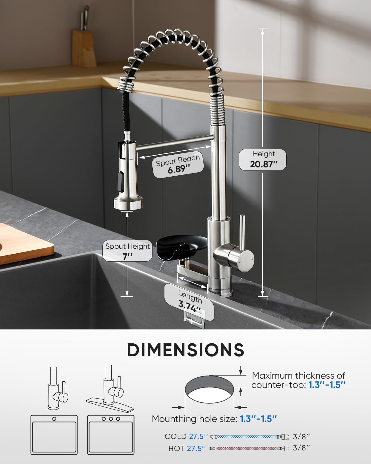Pull Down Kitchen Faucet with Cup Washer Brushed Nickel