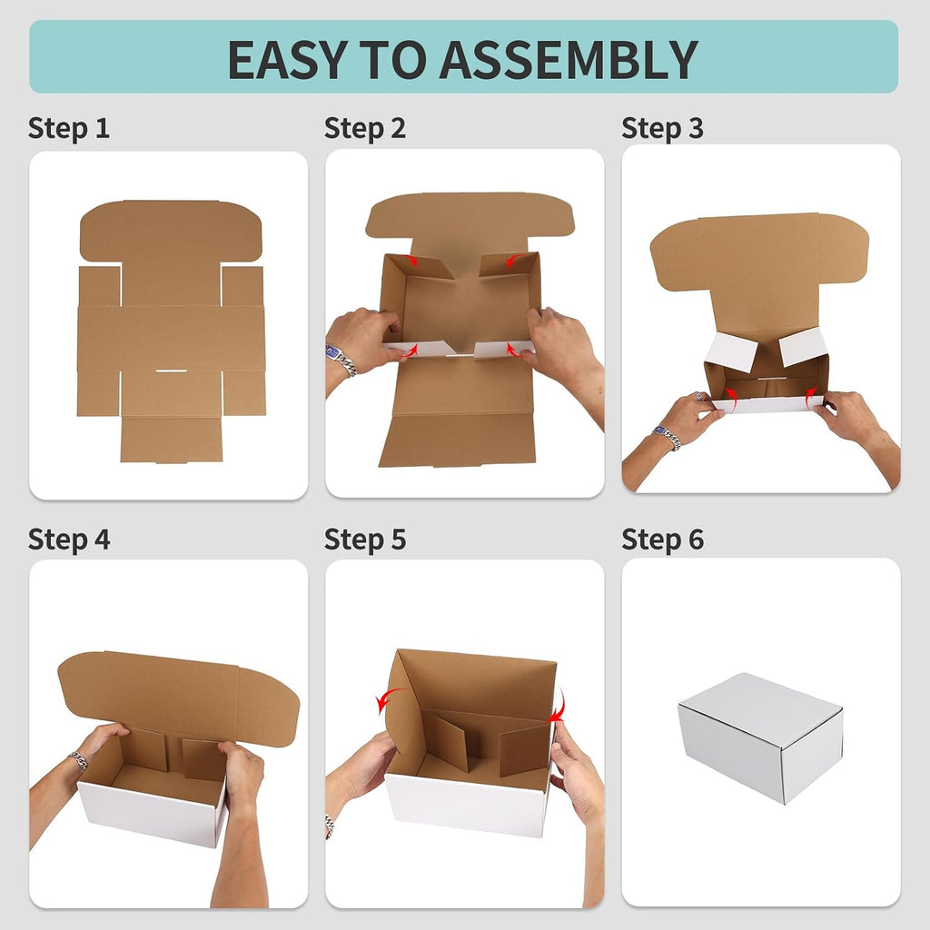 9x6x4 White Shipping Boxes, 25 Pack Corrugated Mailer Boxes for Small Business Packaging, Quick Fold Cardboard Mailer