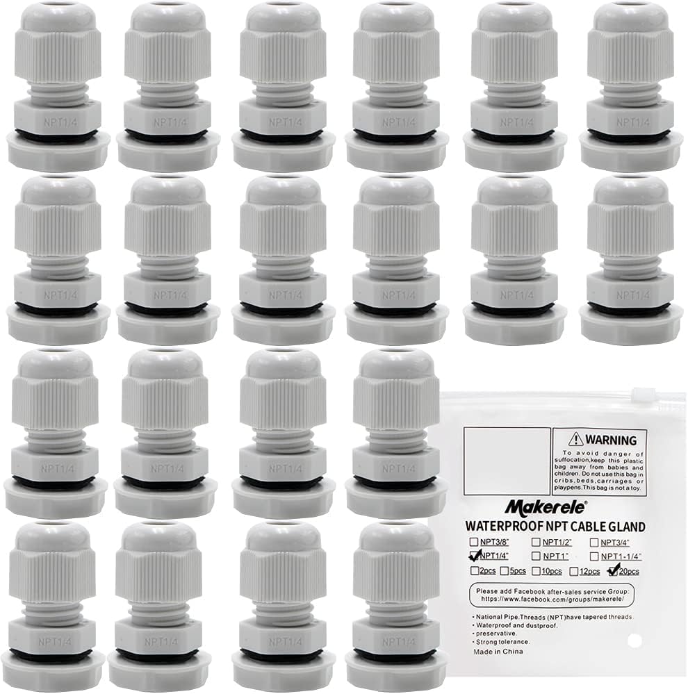MAKERELE NPT 1/4” Cable Glands IP68 Waterproof Strain Relief Cord Connector