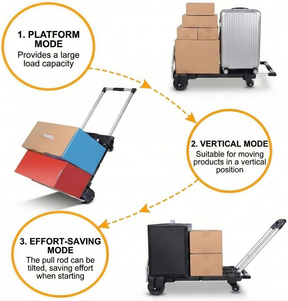 Upgraded 3-in-1 Folding Hand Truck, 500 lbs Capacity Heavy Duty Convertible Dolly Cart with Rubber Wheels