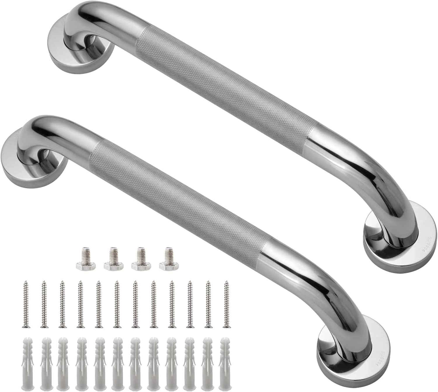 Shower Grab Bar, 2 Pack 12 Inch Bathroom Grab Bar, 304 Stainless Steel 1.25" Diameter Anti-Slip Handicap Grab Bar