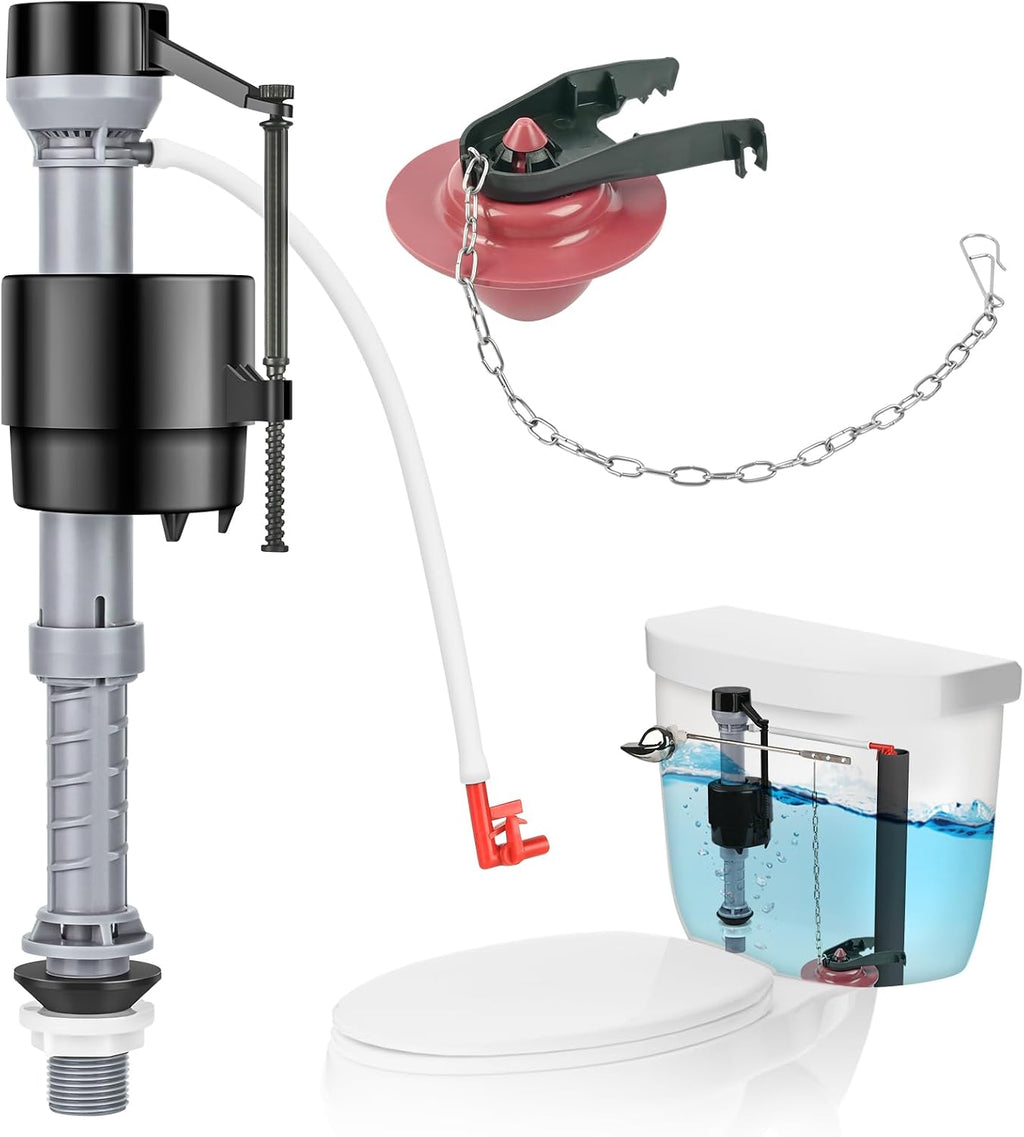 Universal Toilet Flusher Replacement Kit, Water-Saving & Height Adjustable Fill Valve, 2-Inch Flapper, Quiet &