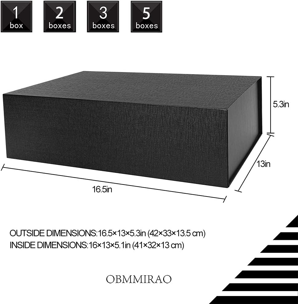 Black Magnetic Extra Large Gift Box with Lid,16.5x13x5 Inch, 2Pcs