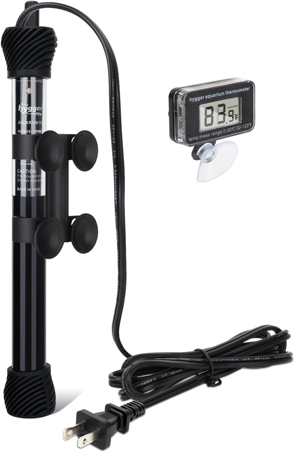 ETL Certification Aquarium Heater, 50W/100W/200W/300W Submersible Fish Tank Thermostat Heater with Firm Double Pair