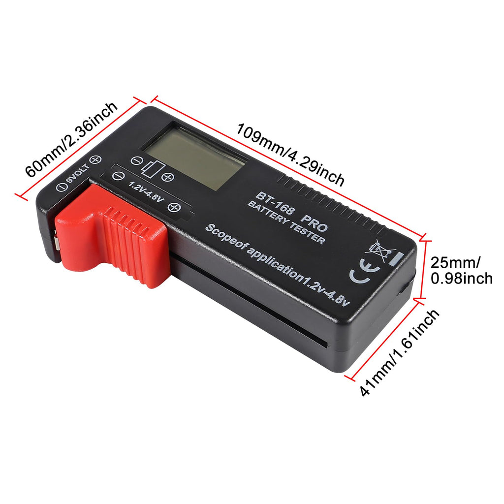2 Pack Battery Tester, Digital LCD Universal Battery Checker for AA AAA C D 9V 3.7V 1.5V Button Cell Household Batteries