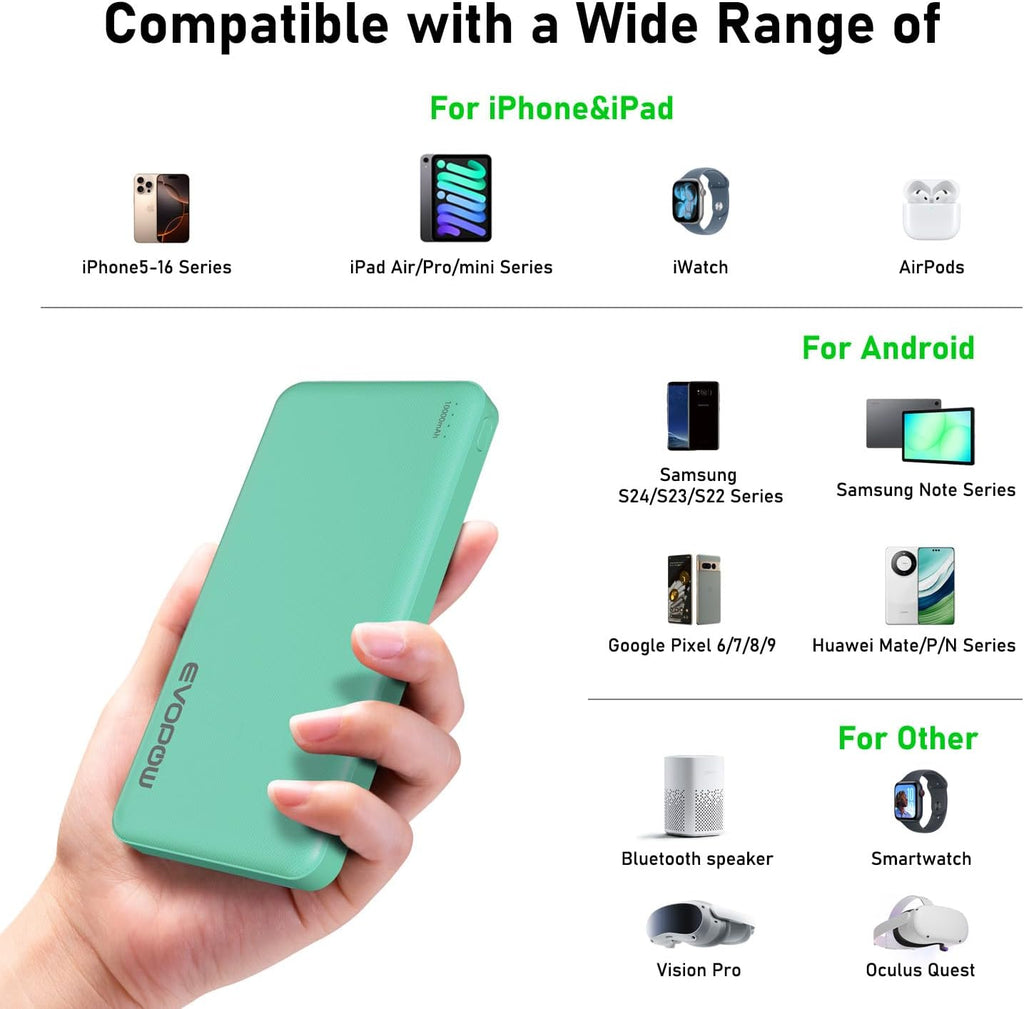 2-Pack Portable Charger, Slimmer 10000mAh Power Bank, USB C in&Out Fast Charging Battery Pack, External Portable