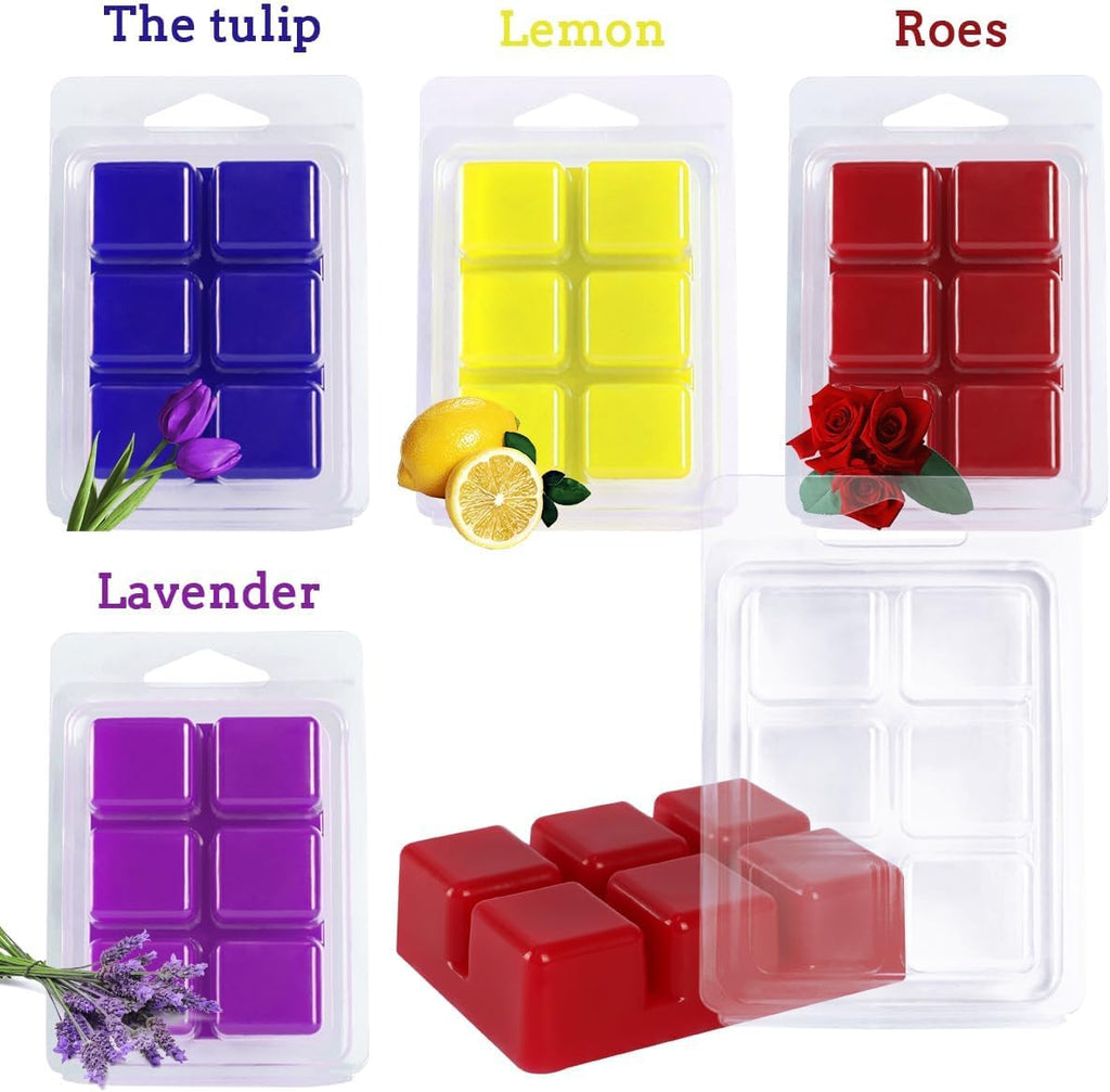 100 Packs Wax Melt Clamshells Molds, Clear Empty Plastic Cube Tray for Wickless Tarts Candles.