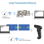 USB Wireless Barcode Scanner, 2.4GHz Handheld Automatic 1D Laser Barcode Scanner Reader 328 Feet Transmission