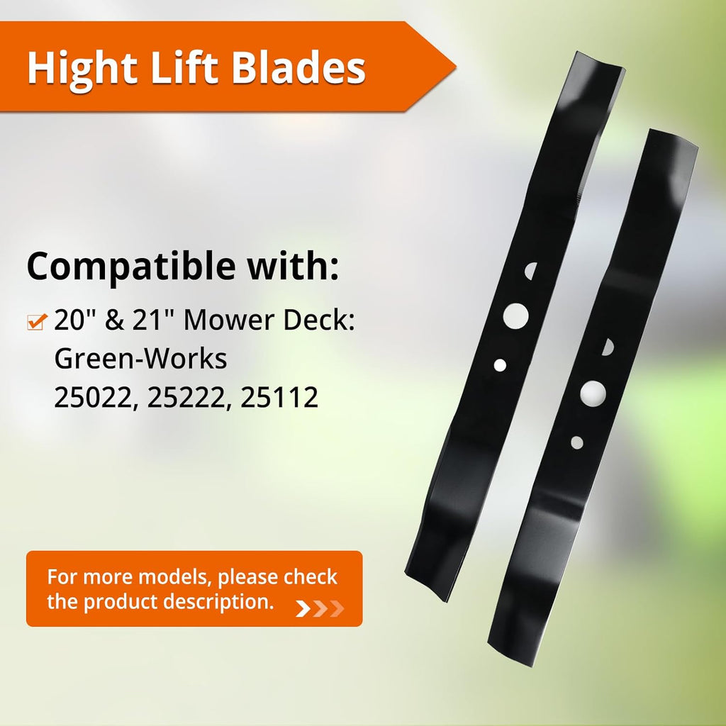 25022 Lawn Mower Blade Compatible with Greenwork 20" 21" Corded Mowers - 25112, 25222, 33313250, 29172, 29423