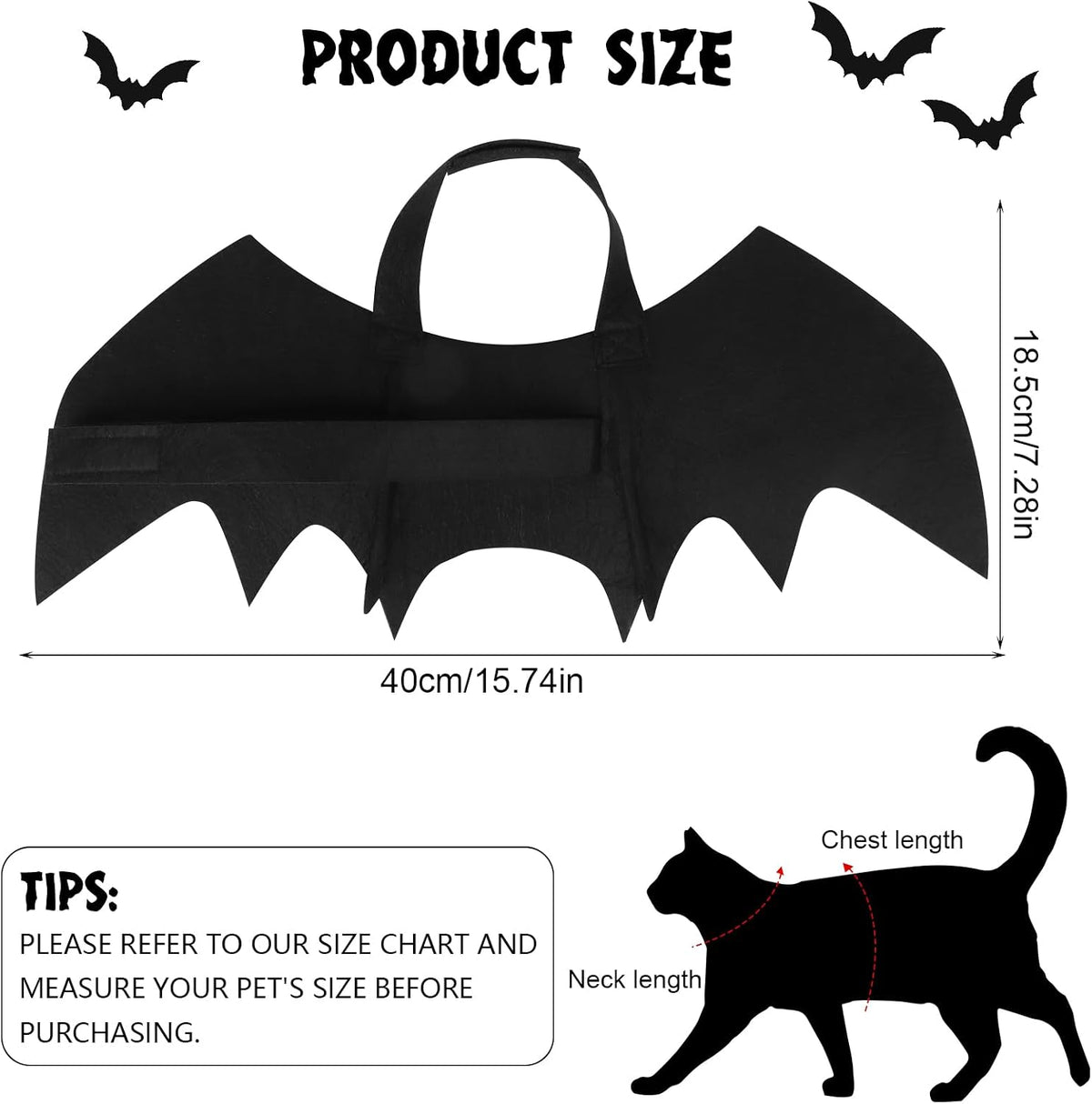 Halloween Pet Costumes Bat Wings for Small Dogs and Cats (Size S)