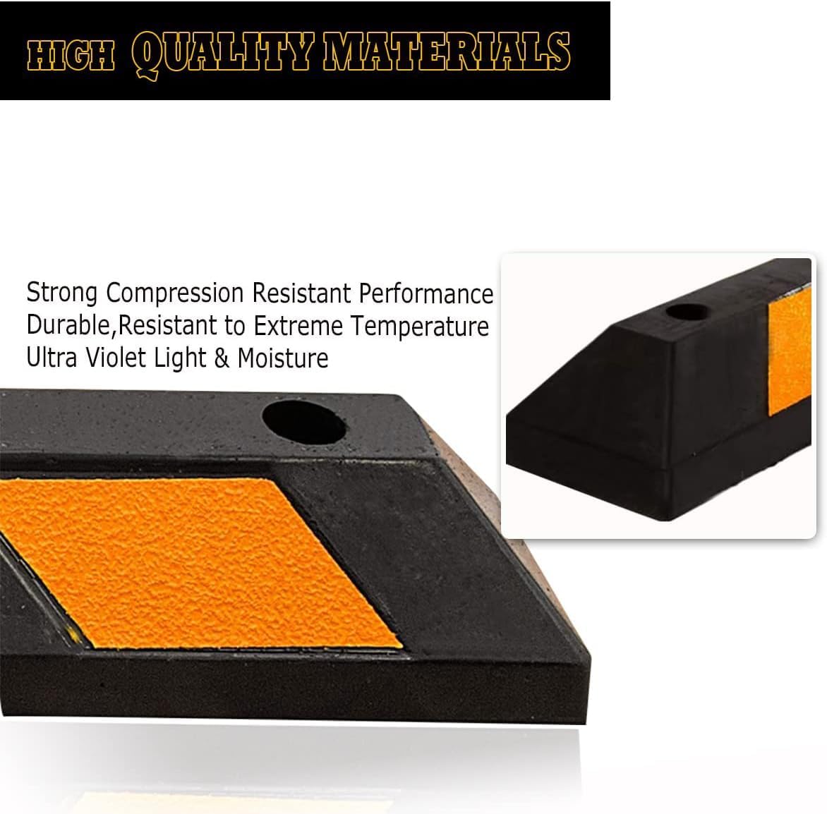 Premium Quality Large Heavy Duty Rubber Parking Curb- 72” Stopper w/Yellow Reflective Tape Car Garage Wheel Stopper