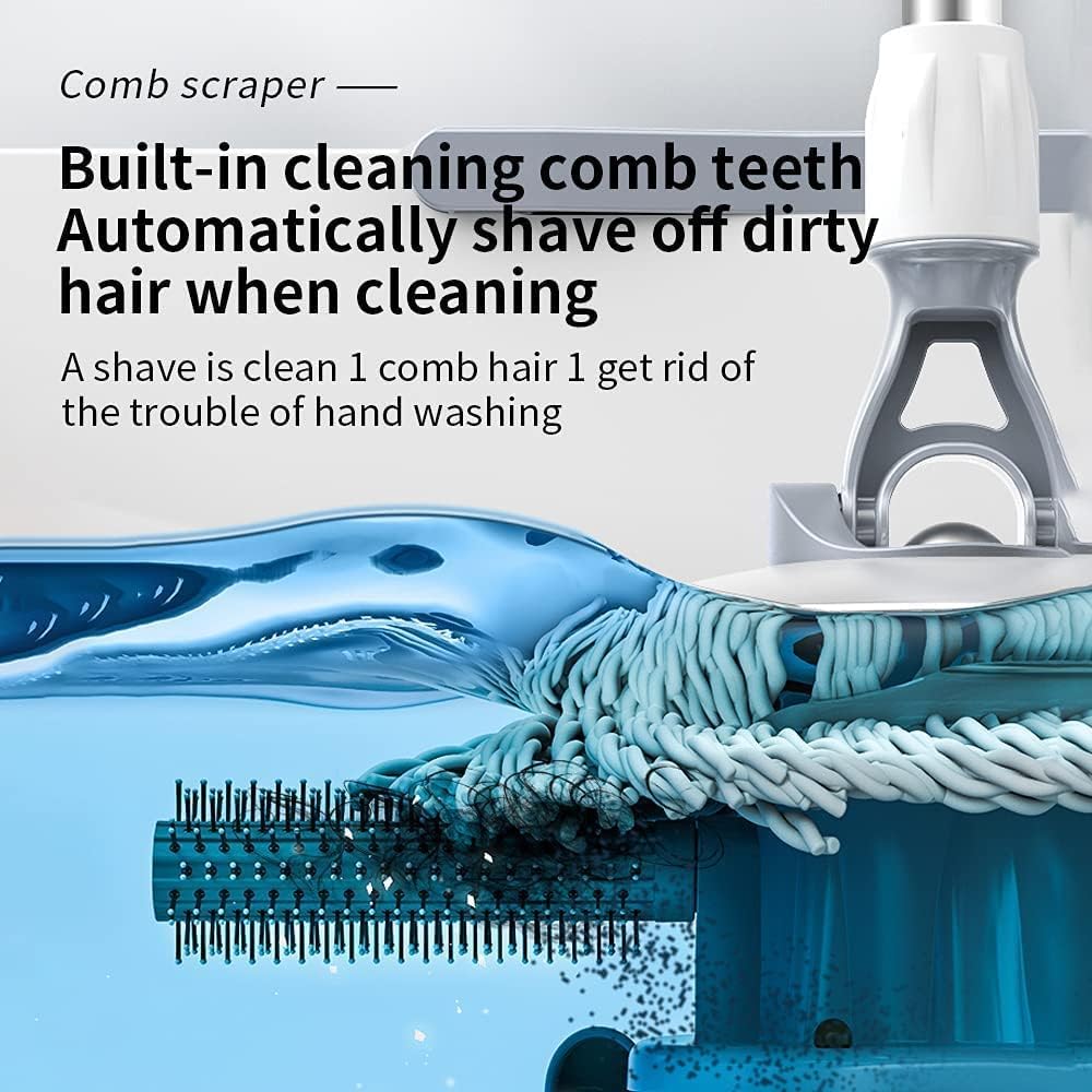 Spin Mop Bucket Deluxe 360 Spinning Floor Cleaning System with 6 Microfiber Replacement Head Refills,62" Extended