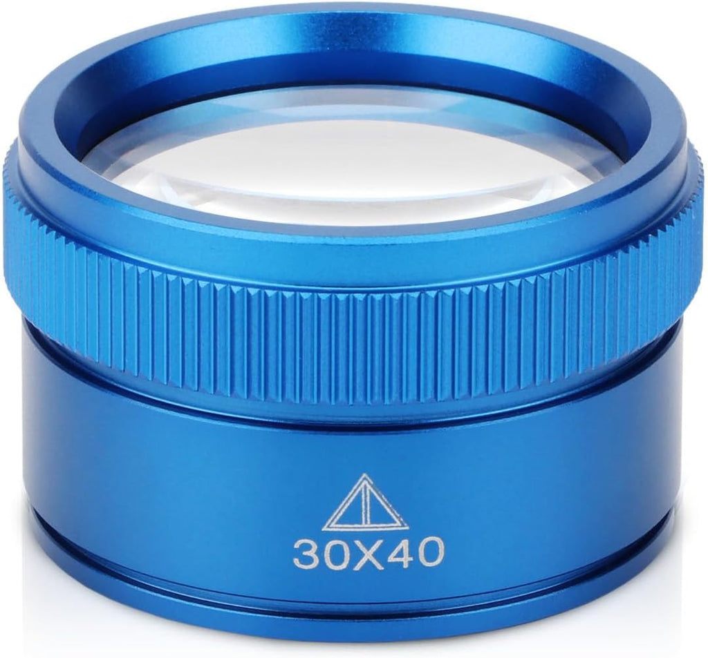 Portable Magnifying Glass Jeweler Loupe Magnifier (Blue, 30X 40MM) | Sturdy metal, handheld pocket magnifier for