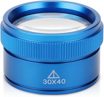 Portable Magnifying Glass Jeweler Loupe Magnifier (Blue, 30X 40MM) | Sturdy metal, handheld pocket magnifier for