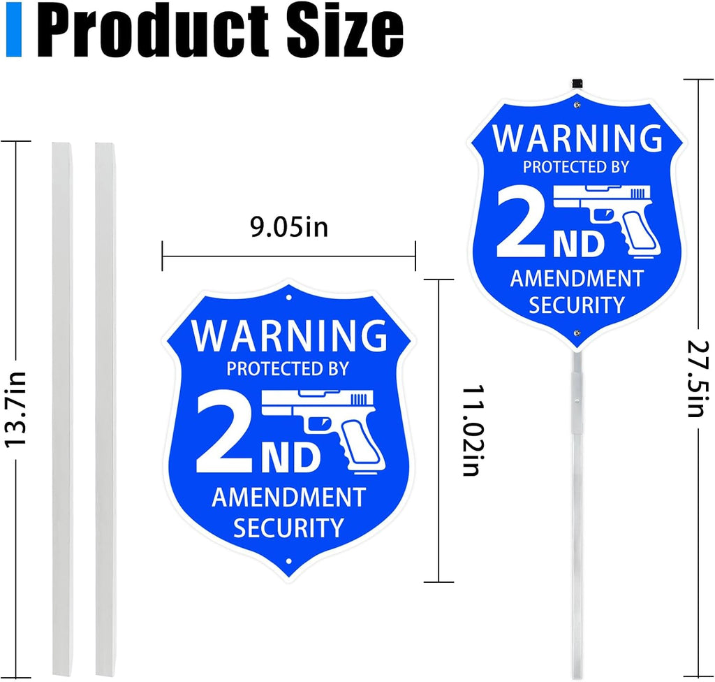 9" x 28" Protected by 2nd Amendment Home Security Sign, Shield Shape | No Trespassing Sign with Stakes, House Yard