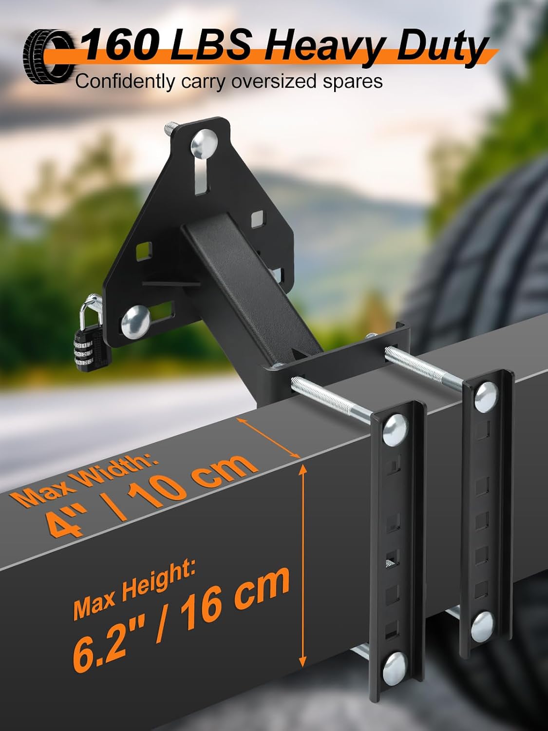 Universal Spare Tire Carrier & Mount with Lock, Heavy Duty Steel Mount Fits 4, 5, 6 Lug Trailer Wheels, Bolt-On