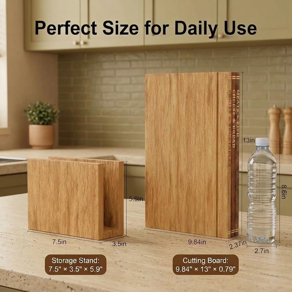 Book Cutting Board Set - Food Safe, Non-Slip Chopping Boards for Kitchen Organization and Stylish Serving,Acacia Wood
