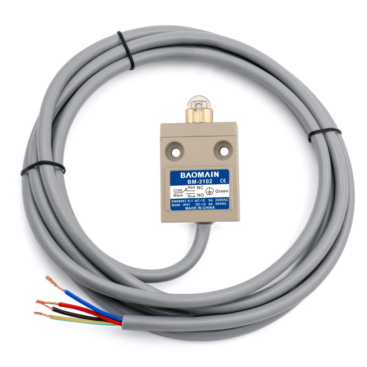 BAOMAIN BM-3102 Limit Switch, Parallel Roller Plunger, SPDT, 5A IP67