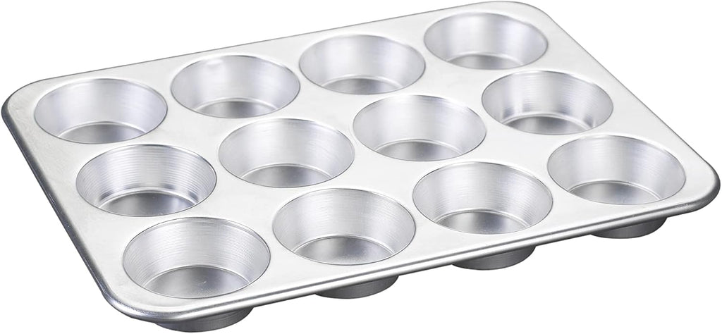 Natural Aluminum Commercial Muffin Pan with Lid, 12 Cup