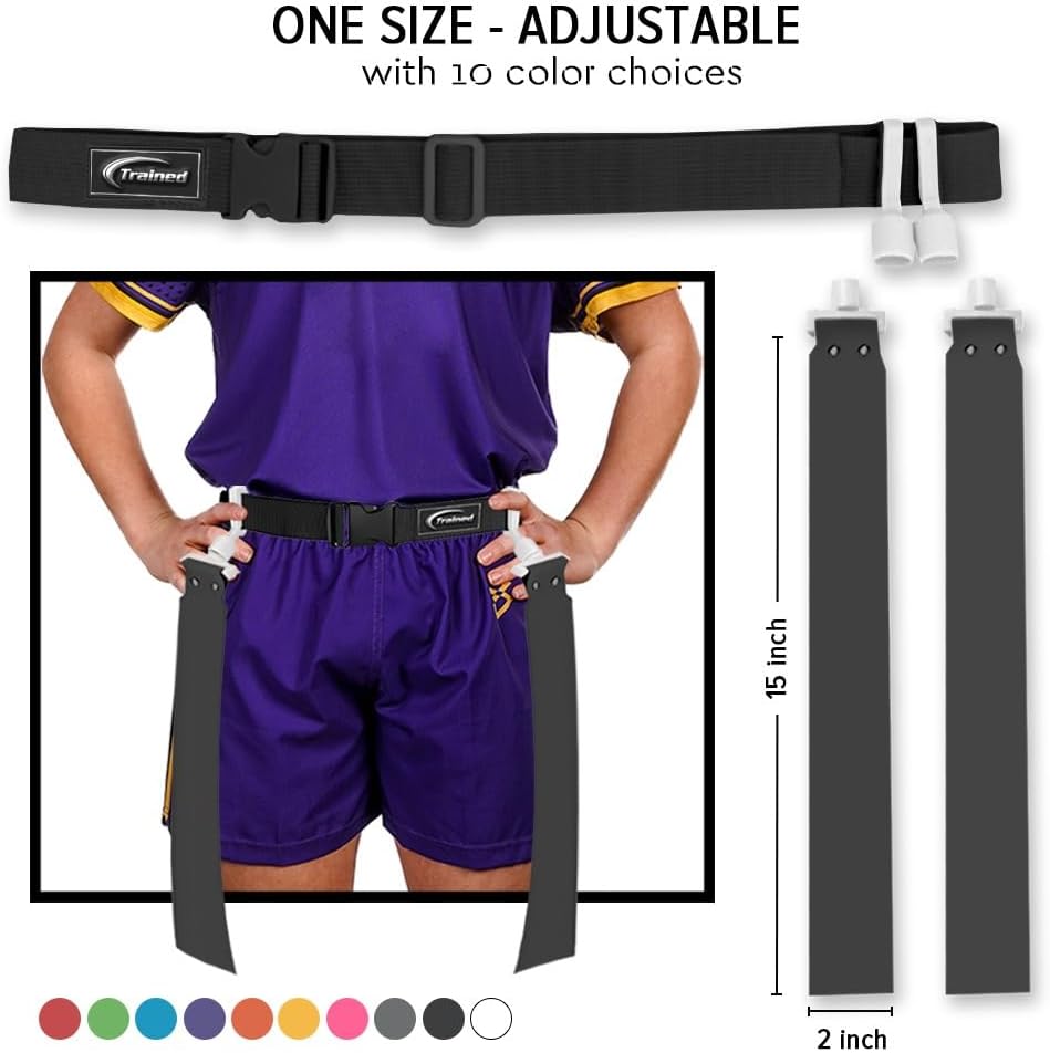 Adjustable Flag Football Belt Set, One Size Fits All | Pop-release flags for fast, fair calls; durable woven material